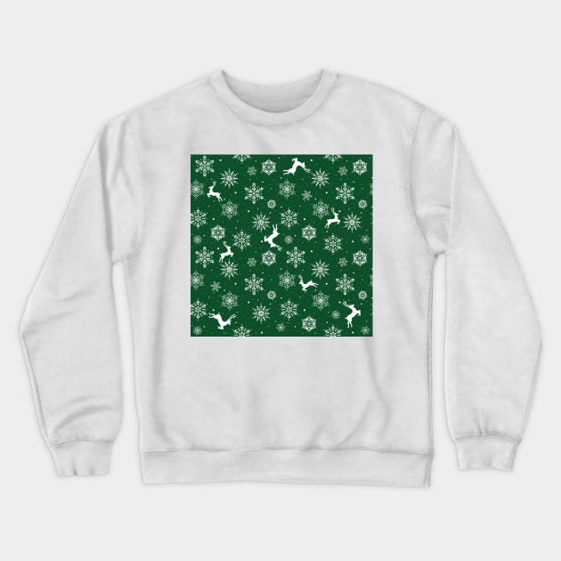 Christmas Reindeers Snowflakes Green Crewneck Sweatshirt by SSSowers